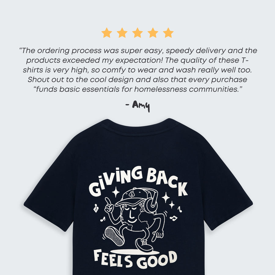 Kids 'Giving Back Feels Good' Navy Organic Cotton Graphic T-shirt